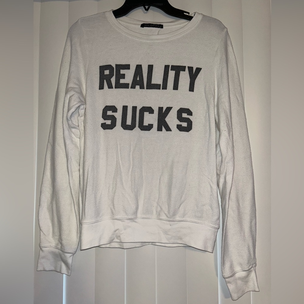 WILDFOX White “Reality Sucks” Sweater